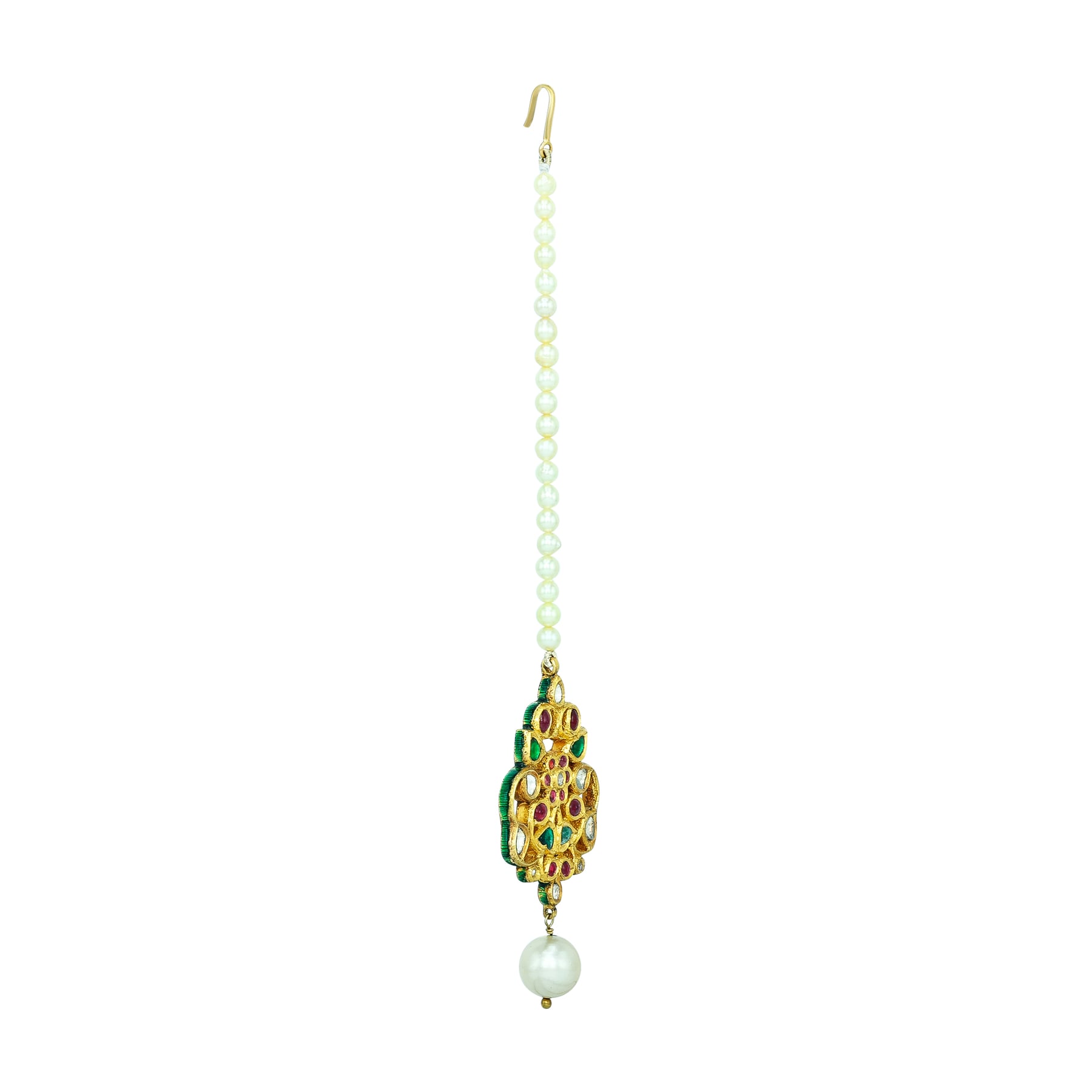 Multi Hue Maang Tikka with Polkis and Pearl Drop